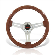 JDM Sport Universal 350mm Wood Grain Style Aluminum Steering Wheel Polished Center Light Wood - Parts Agent