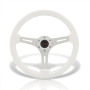 JDM Sport Universal 350mm Wood Grain Style Aluminum Steering Wheel Polished Center White Wood - Parts Agent