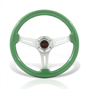 JDM Sport Universal 350mm Wood Grain Style Aluminum Steering Wheel Silver Aluminum Center Green Wood - Parts Agent