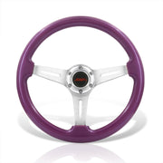 JDM Sport Universal 350mm Wood Grain Style Aluminum Steering Wheel Silver Aluminum Center Purple Wood - Parts Agent