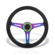 JDM Sport Universal 350mm Wood Grain Style Steel Steering Wheel Neo Chrome Center Black Wood - Parts Agent