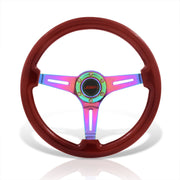 JDM Sport Universal 350mm Wood Grain Style Steel Steering Wheel Neo Chrome Center Light Wood - Parts Agent