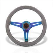 JDM Sport Universal 350mm Wood Grain Style Steel Steering Wheel Neo Chrome Center Metallic Gunmetal Wood - Parts Agent