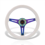 JDM Sport Universal 350mm Wood Grain Style Steel Steering Wheel Neo Chrome Center White Wood - Parts Agent