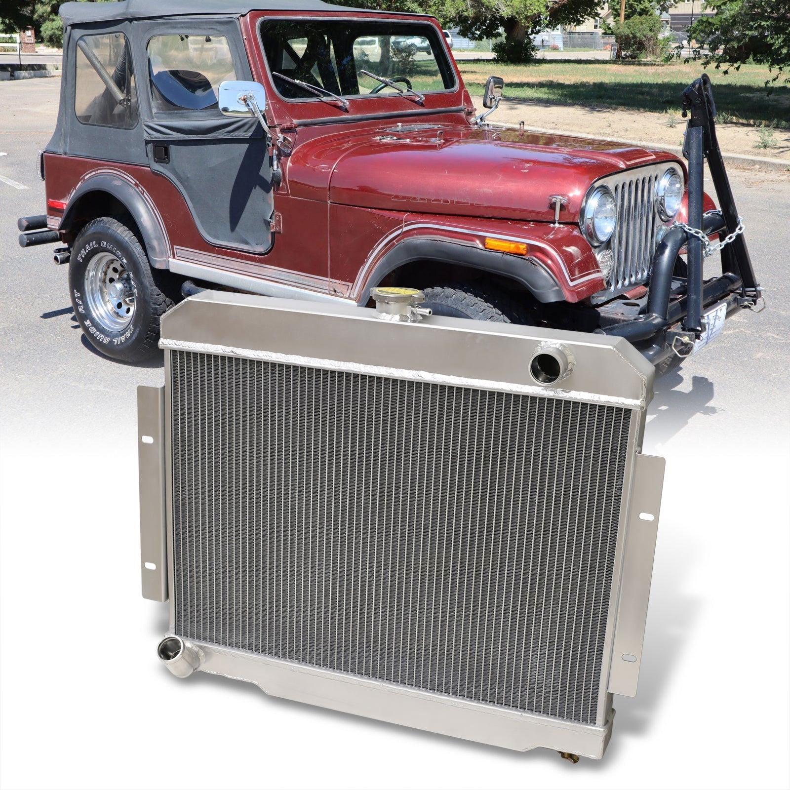 Jeep CJ5 1972-1983 / CJ6 1973-1975 / CJ7 1976-1986 3.8L 4.2L 5.0L Manual Transmission Aluminum Radiator - Parts Agent