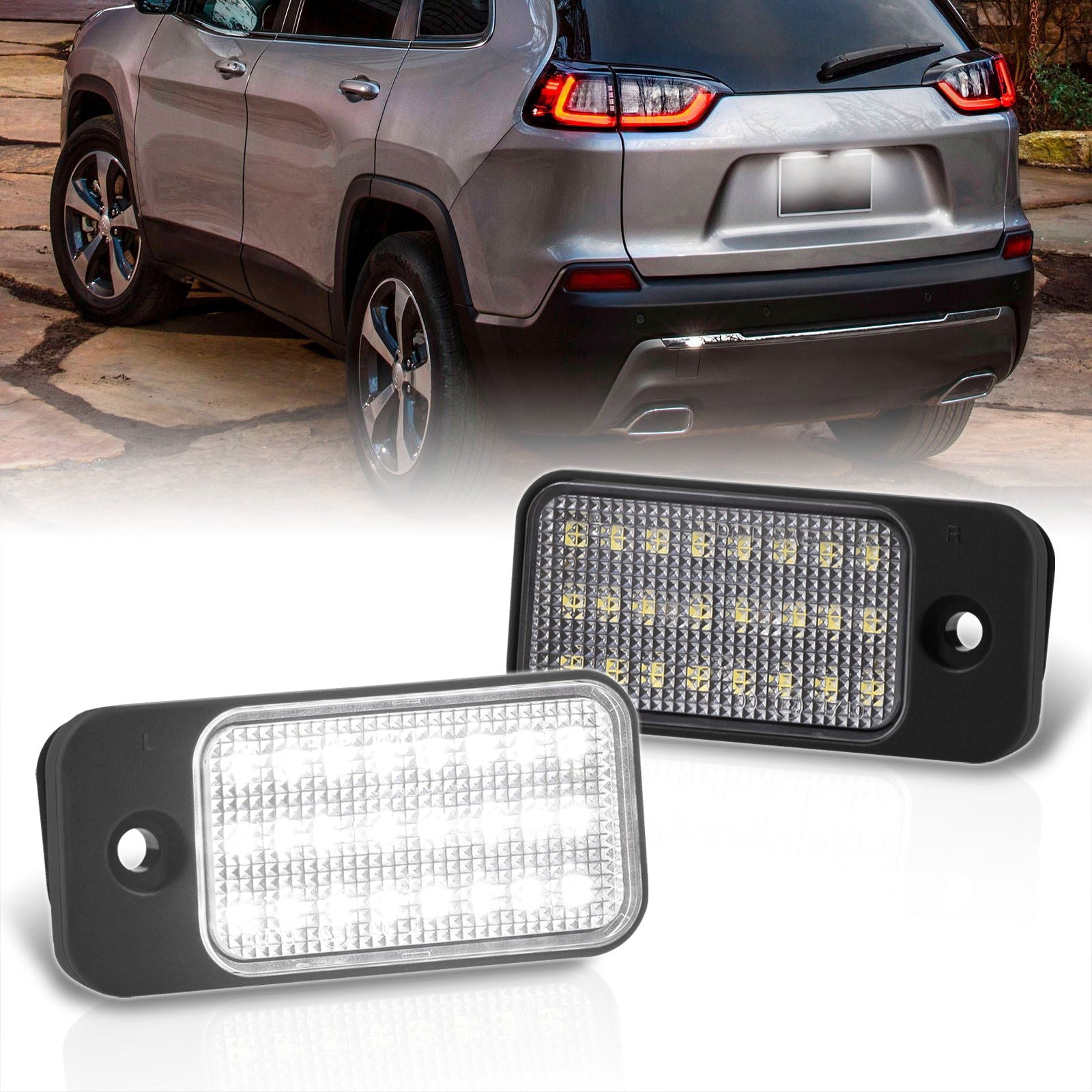 Jeep Cherokee 2019-2022 White SMD LED License Plate Lights Clear Len - Parts Agent
