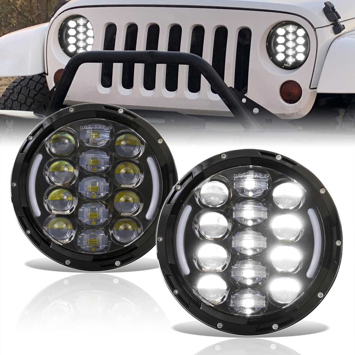 Jeep Wrangler 1997-2017 Cree LED Projector Headlights Black Housing Clear Len - Parts Agent
