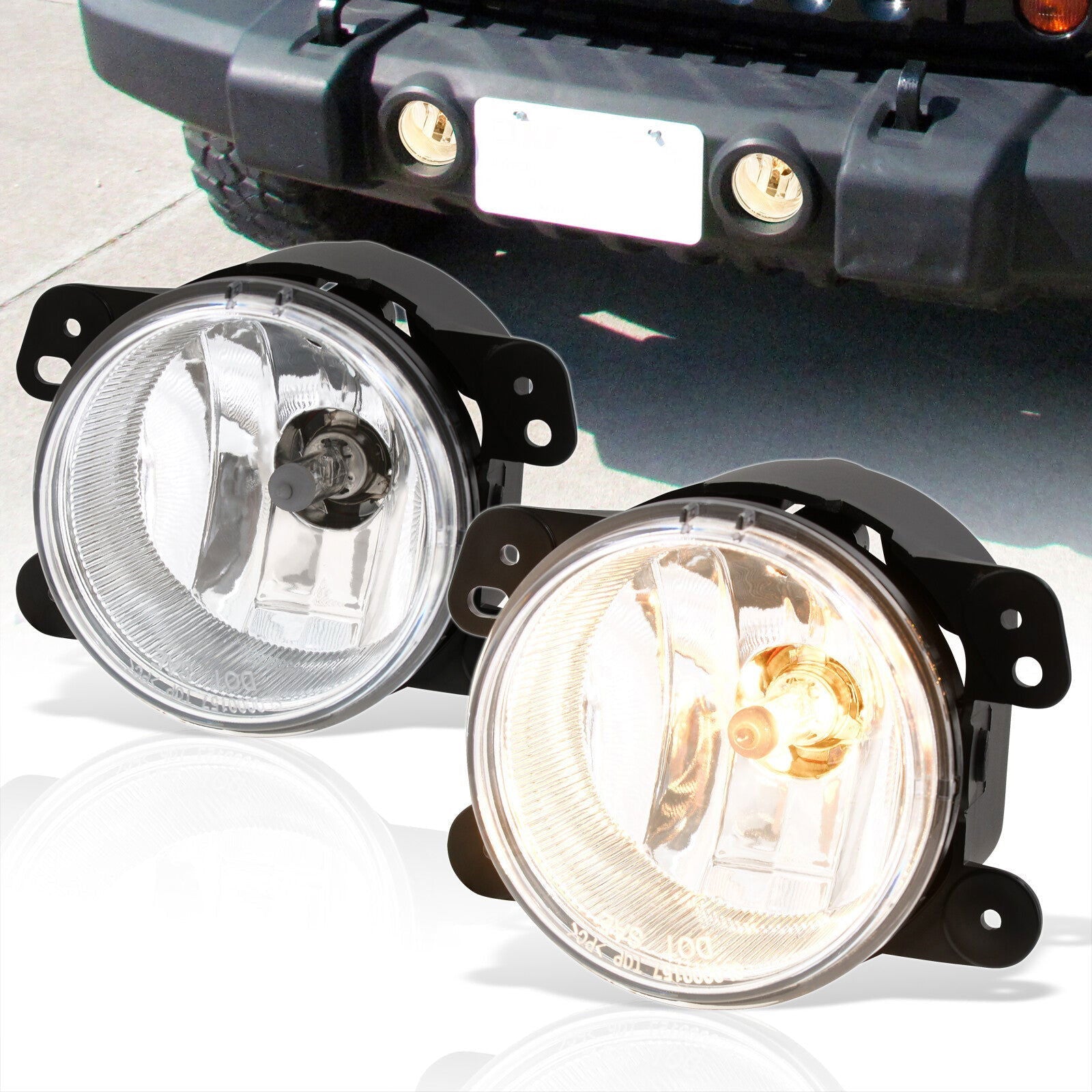 Jeep Wrangler 2007-2018 Front Fog Lights Clear Len (Includes Switch & Wiring Harness) - Parts Agent