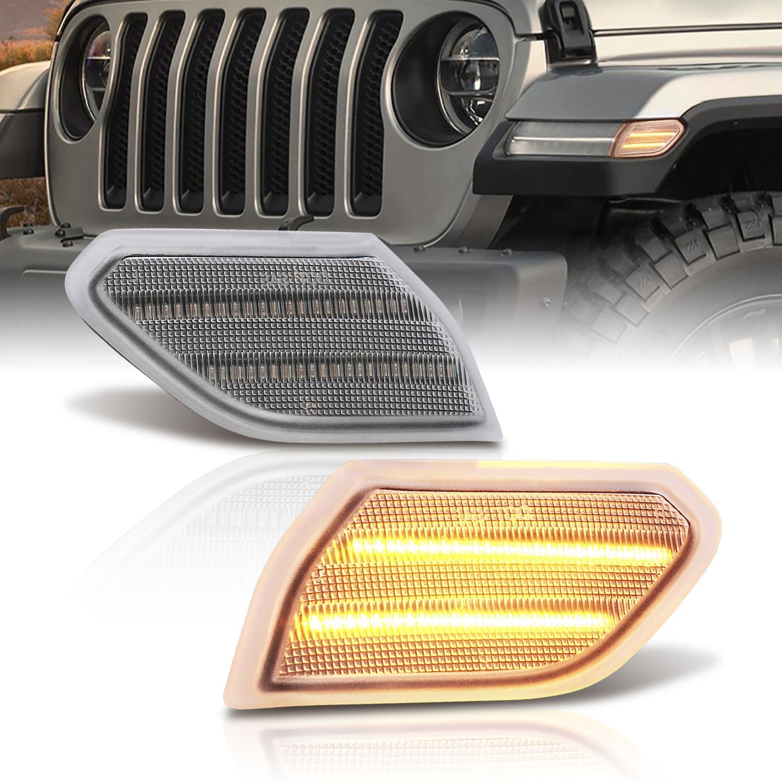 Jeep Wrangler 2018-2022 / Gladiator 2020-2022 Front Amber LED Side Marker Clear Len - Parts Agent