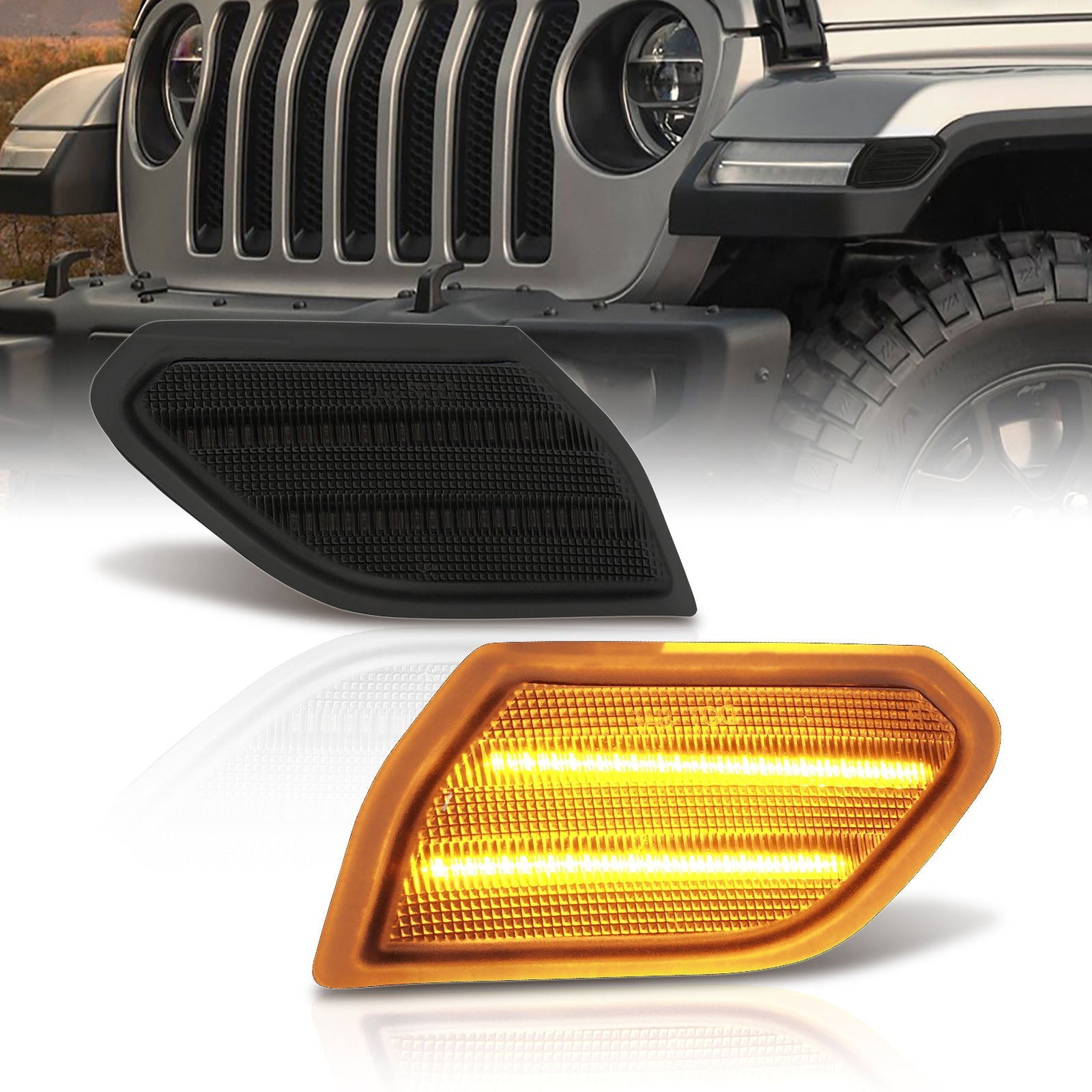 Jeep Wrangler 2018-2022 / Gladiator 2020-2022 Front Amber LED Side Marker Smoke Len - Parts Agent