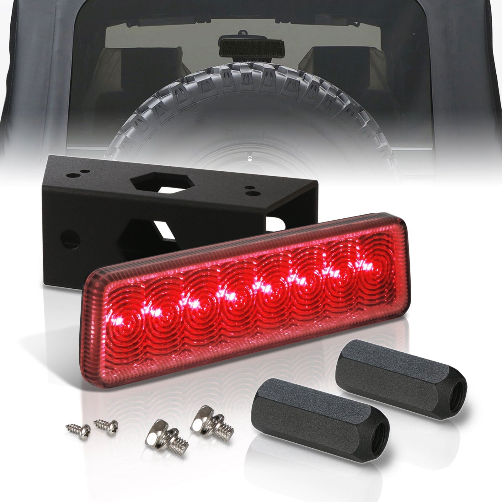 Jeep Wrangler JK 2007-2017 LED 3rd Brake Light With Spare Tire Relocation Kit Chrome Housing Smoke Len - Parts Agent