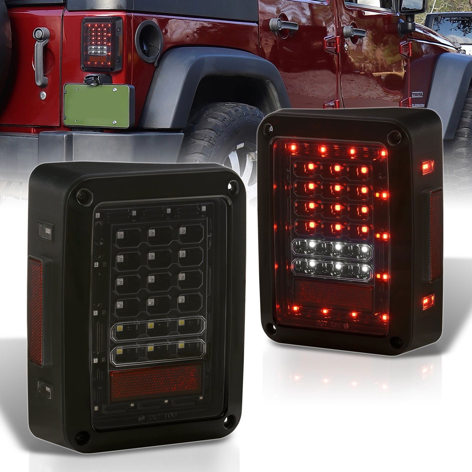 Jeep Wrangler JK 2007-2018 LED Tail Lights Black Housing Clear Len - Parts Agent