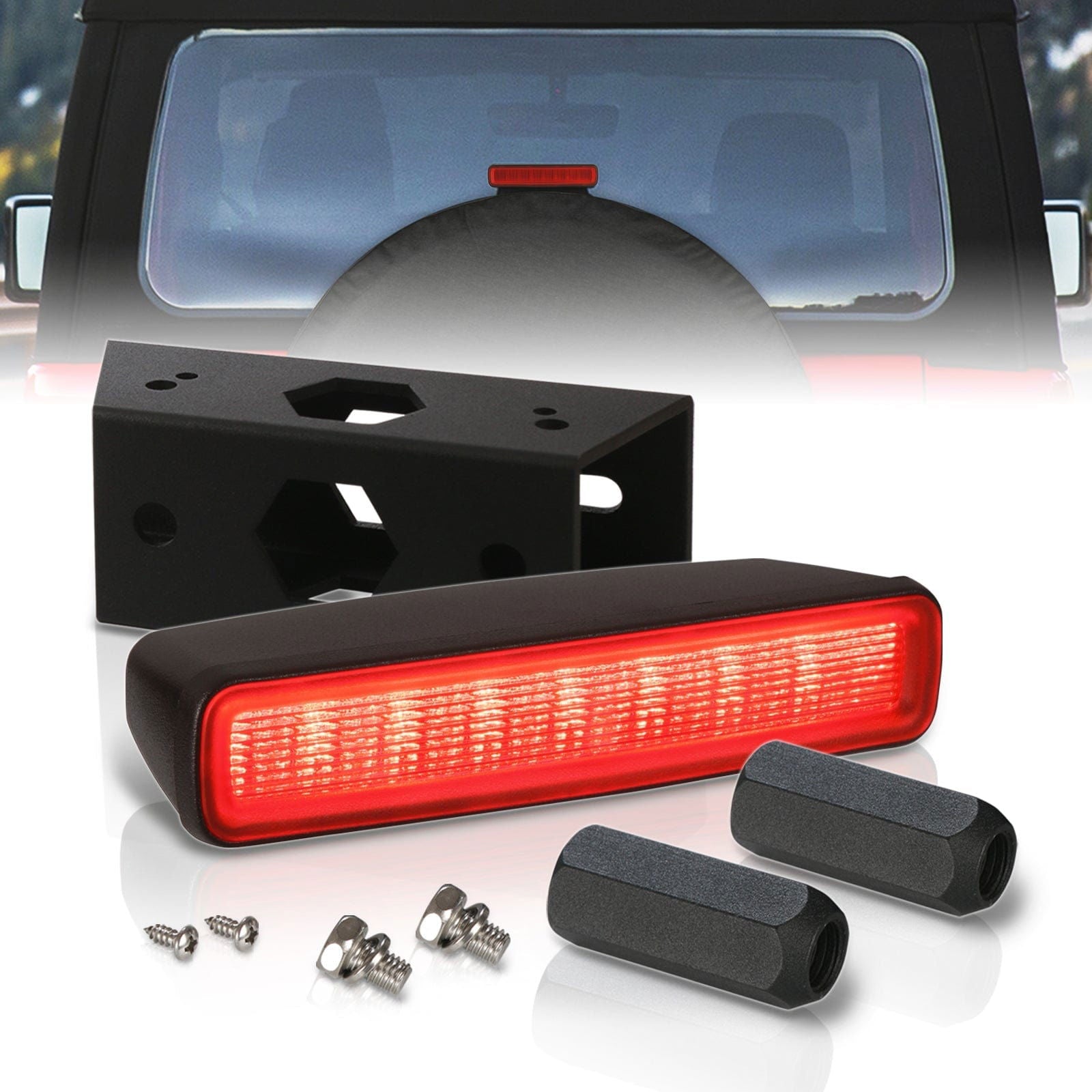 Jeep Wrangler JL 2018-2024 LED 3rd Brake Light With Relocation Kit Chrome Housing Red Len - Parts Agent