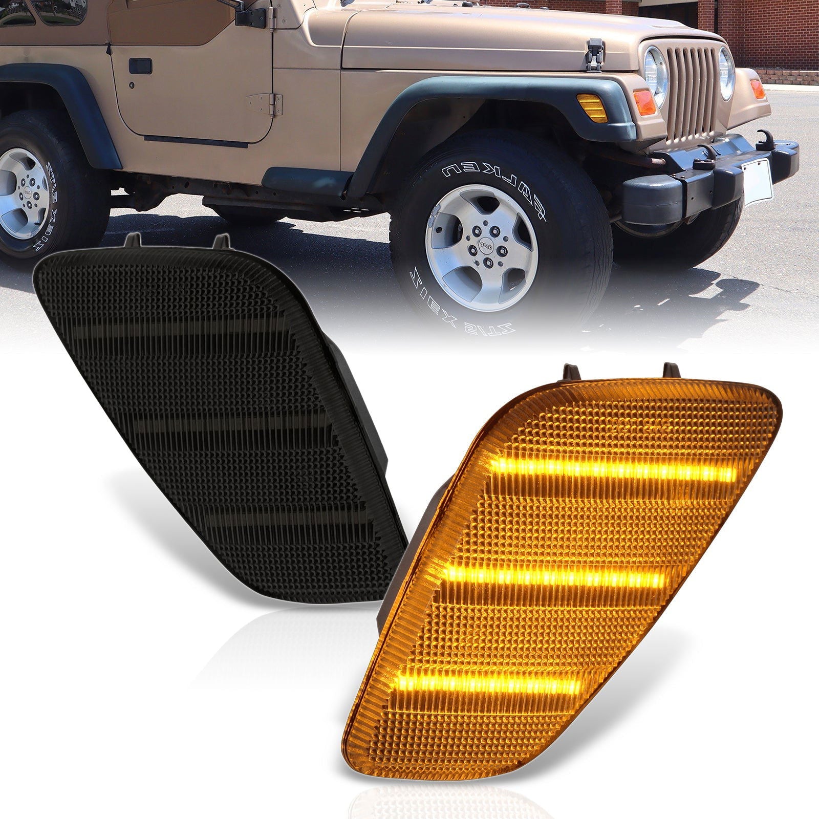 Jeep Wrangler TJ 1997-2006 Front Amber LED Side Marker Lights Smoke Len - Parts Agent