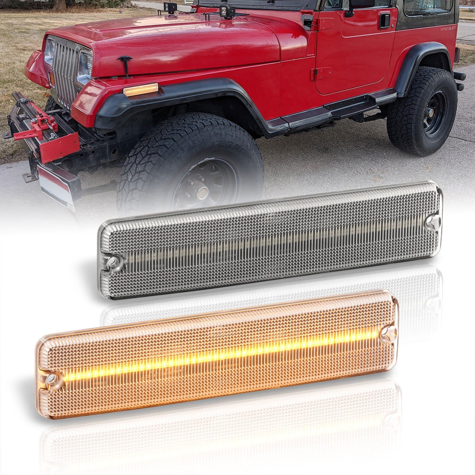 Jeep Wrangler YJ 1987-1995 Front Amber LED Side Marker Lights Clear Len - Parts Agent