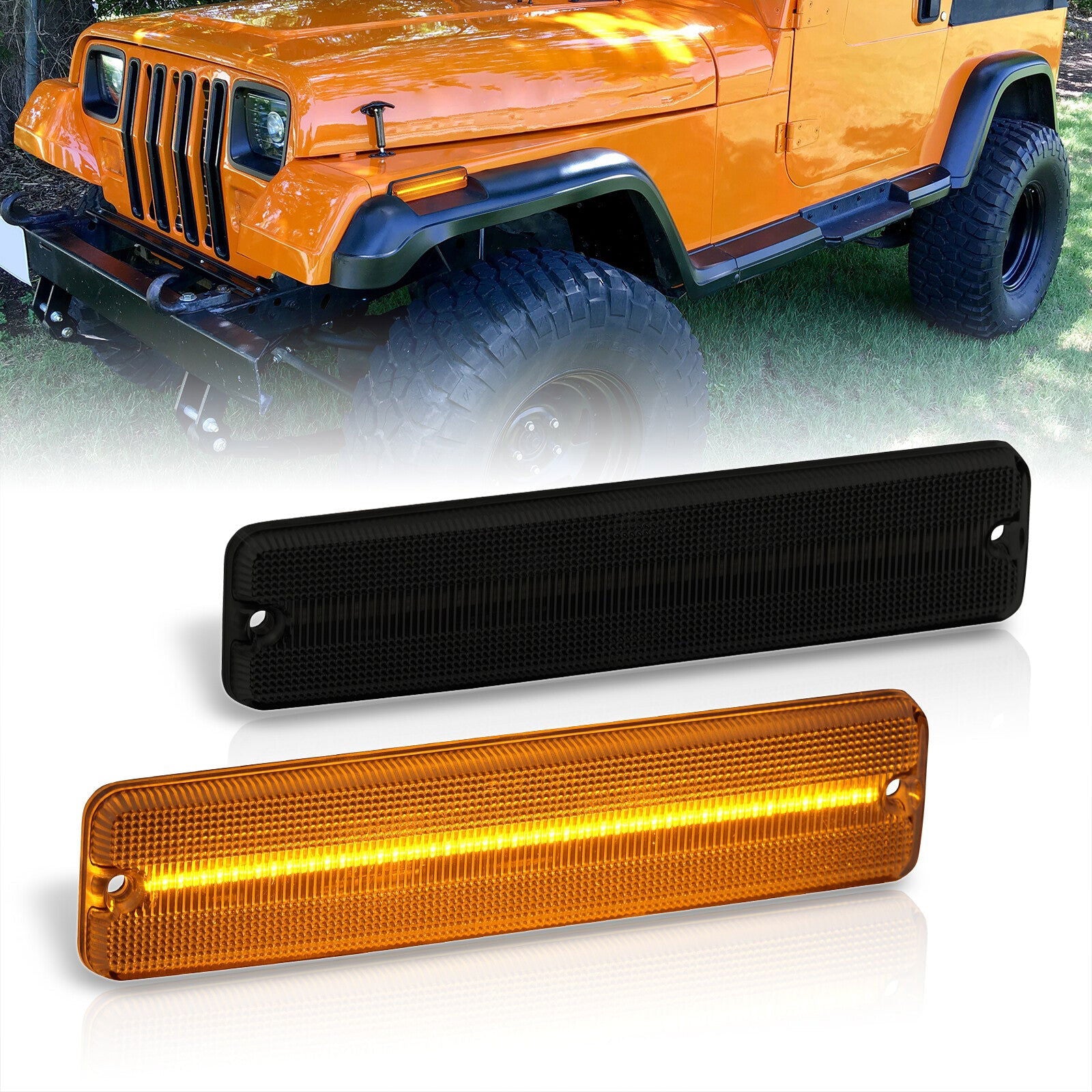 Jeep Wrangler YJ 1987-1995 Front Amber LED Side Marker Lights Smoke Len - Parts Agent