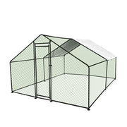 Large Metal Chicken Coop Walk-In Chicken Run 10x10x6.6 ft Peaked Roof Farm Yard - Parts Agent