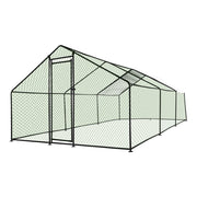 Large Metal Chicken Coop Walk-In Chicken Run 10x20x6.6 ft Peaked Roof w/Cover - Parts Agent