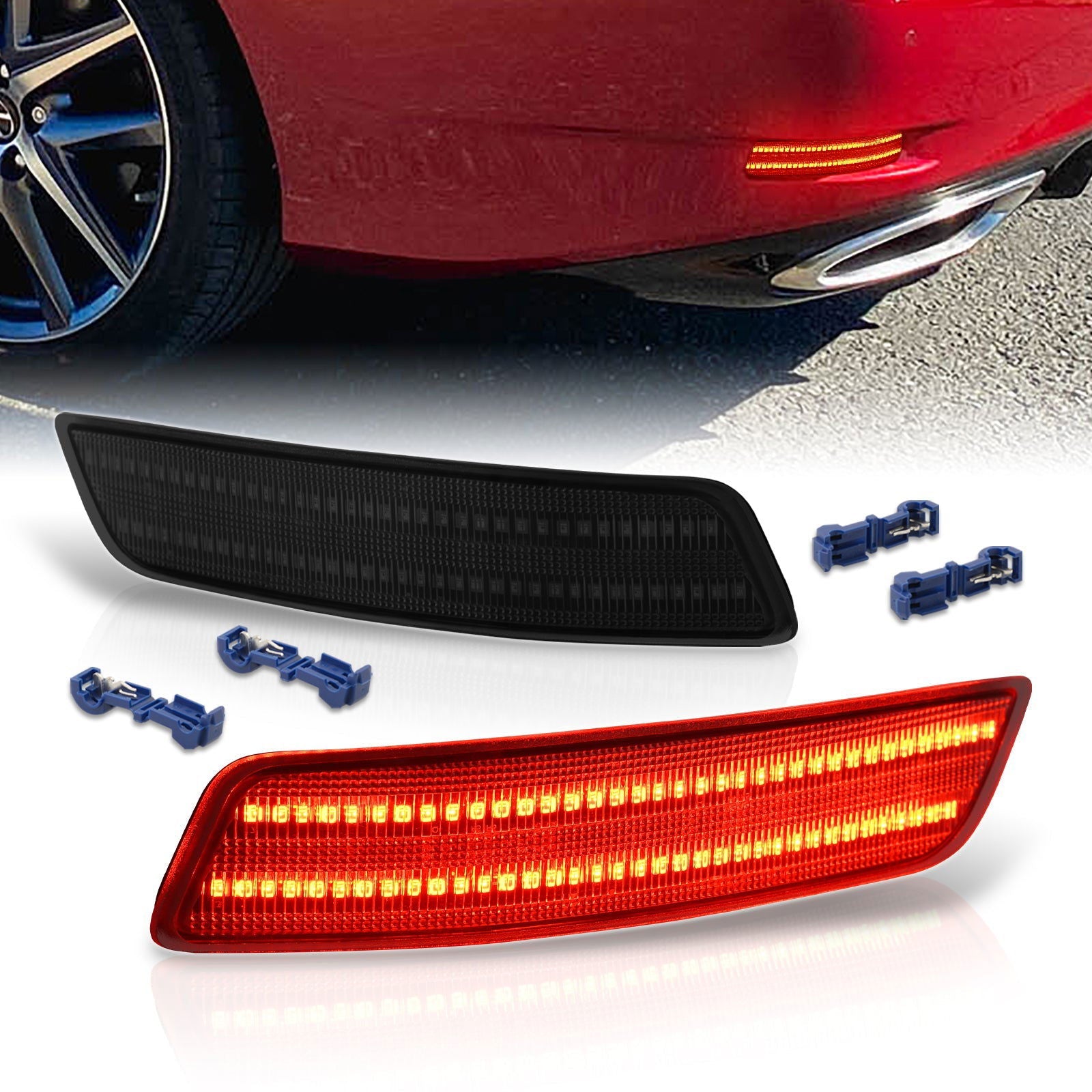 Lexus GS200t GS350 GS450h GSF 2013-2020 / ES300h ES350 2013-2018 Rear Red LED Reflector Lights Smoke Len - Parts Agent