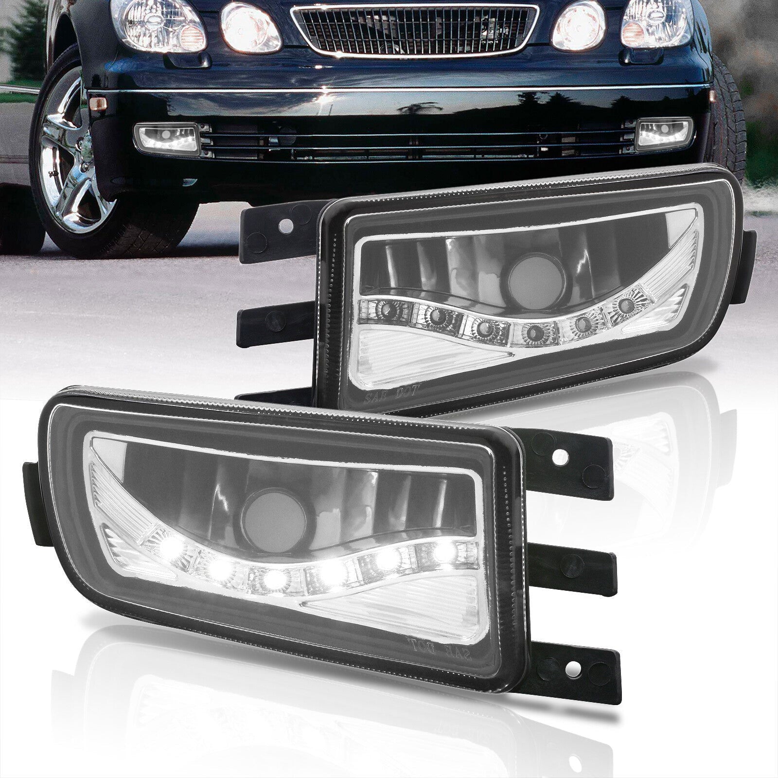 Lexus GS300 GS400 GS430 1998-2005 Front DRL Fog Lights Clear Len (No Switch & Wiring Harness) - Parts Agent