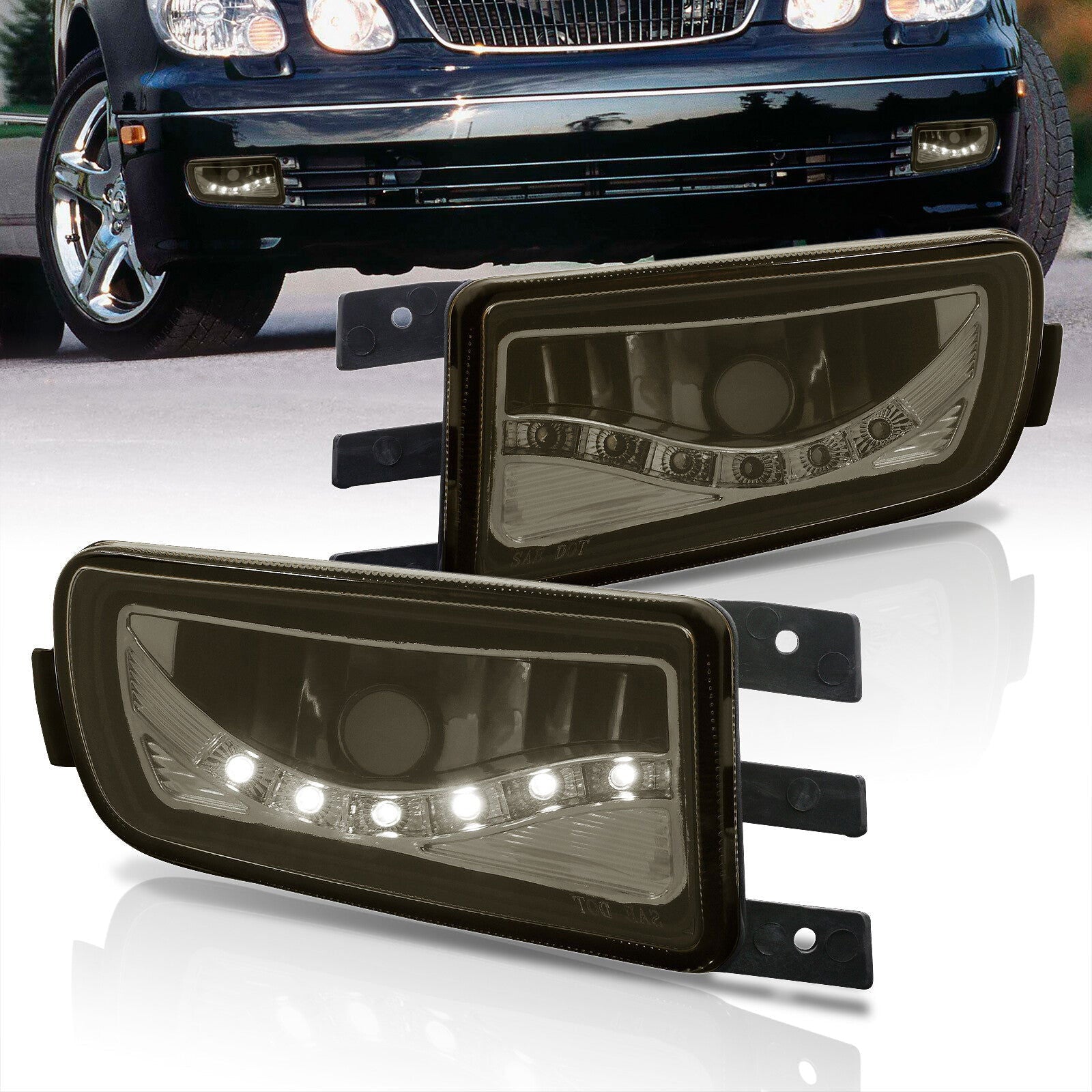 Lexus GS300 GS400 GS430 1998-2005 Front DRL Fog Lights Smoked Len (No Switch & Wiring Harness) - Parts Agent
