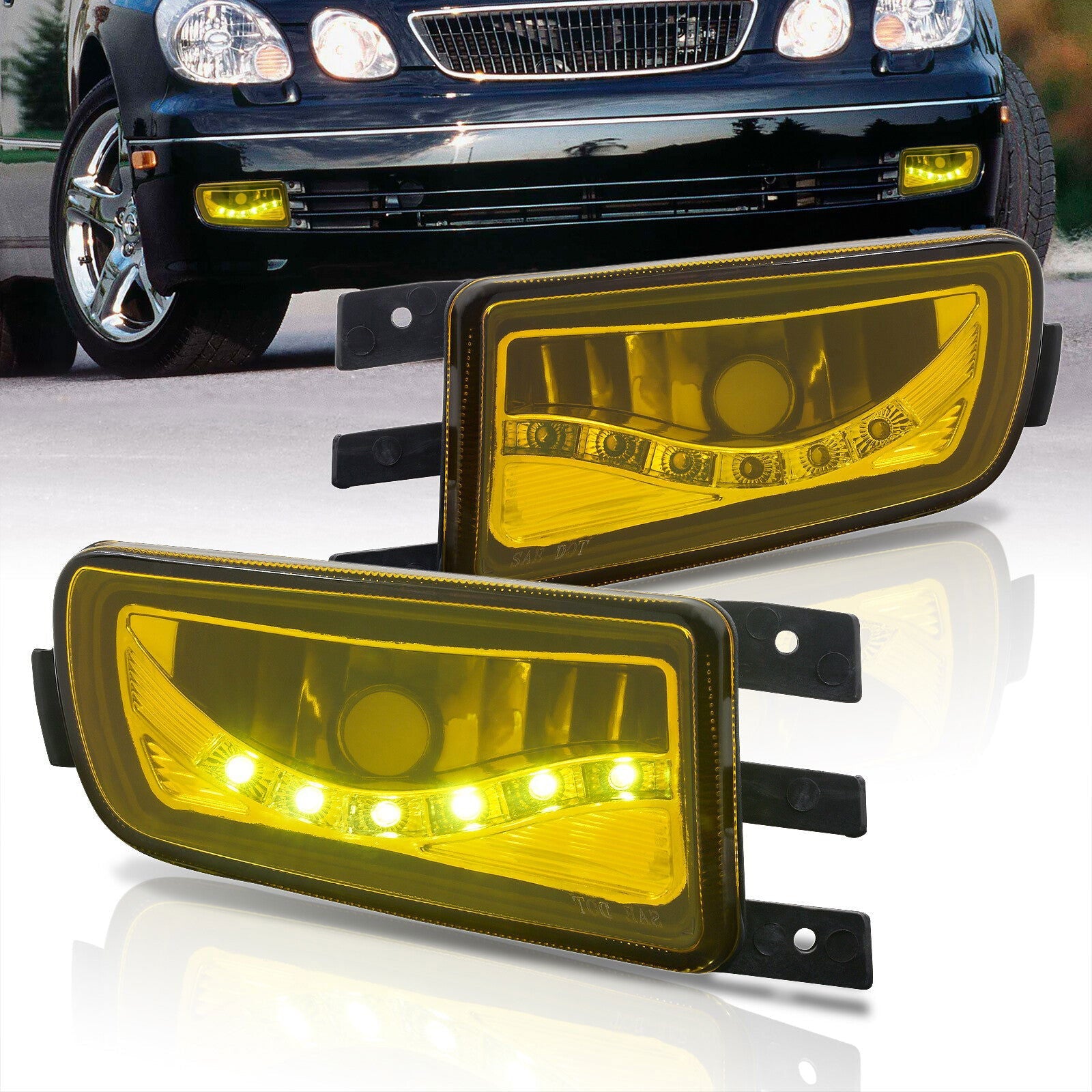 Lexus GS300 GS400 GS430 1998-2005 Front DRL Fog Lights Yellow Len (No Switch & Wiring Harness) - Parts Agent