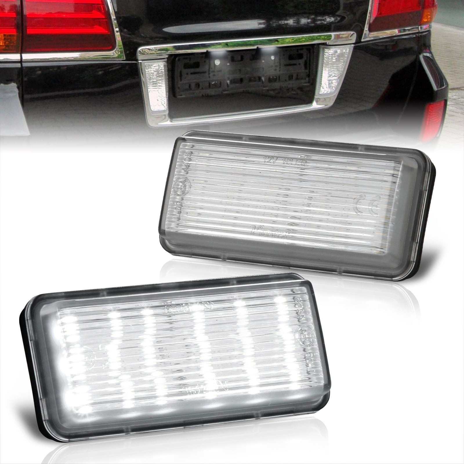 Lexus GX470 2003-2009 / LX470 1998-2007 / LX570 2008-2011 / Toyota Land Cruiser 1998-2021 White SMD LED License Plate Lights Clear Len - Parts Agent