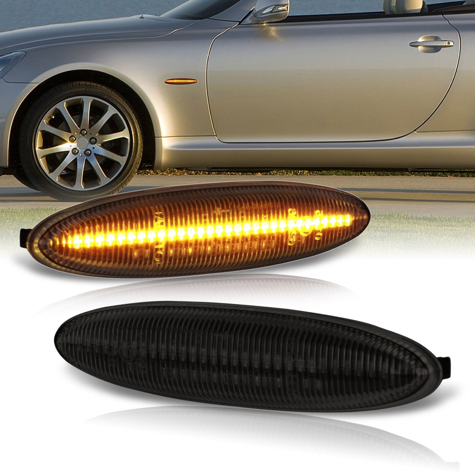 Lexus IS250 IS350 2006-2013 / SC430 2006-2010 / ES350 2006-2009 Front Amber Sequential LED Side Marker Lights Smoke Len - Parts Agent