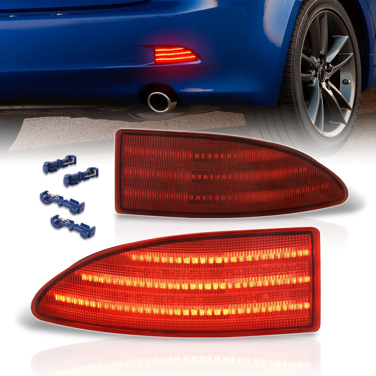 Lexus IS250 IS350 2006-2013 Rear Red LED Reflector Lights Red Len - Parts Agent