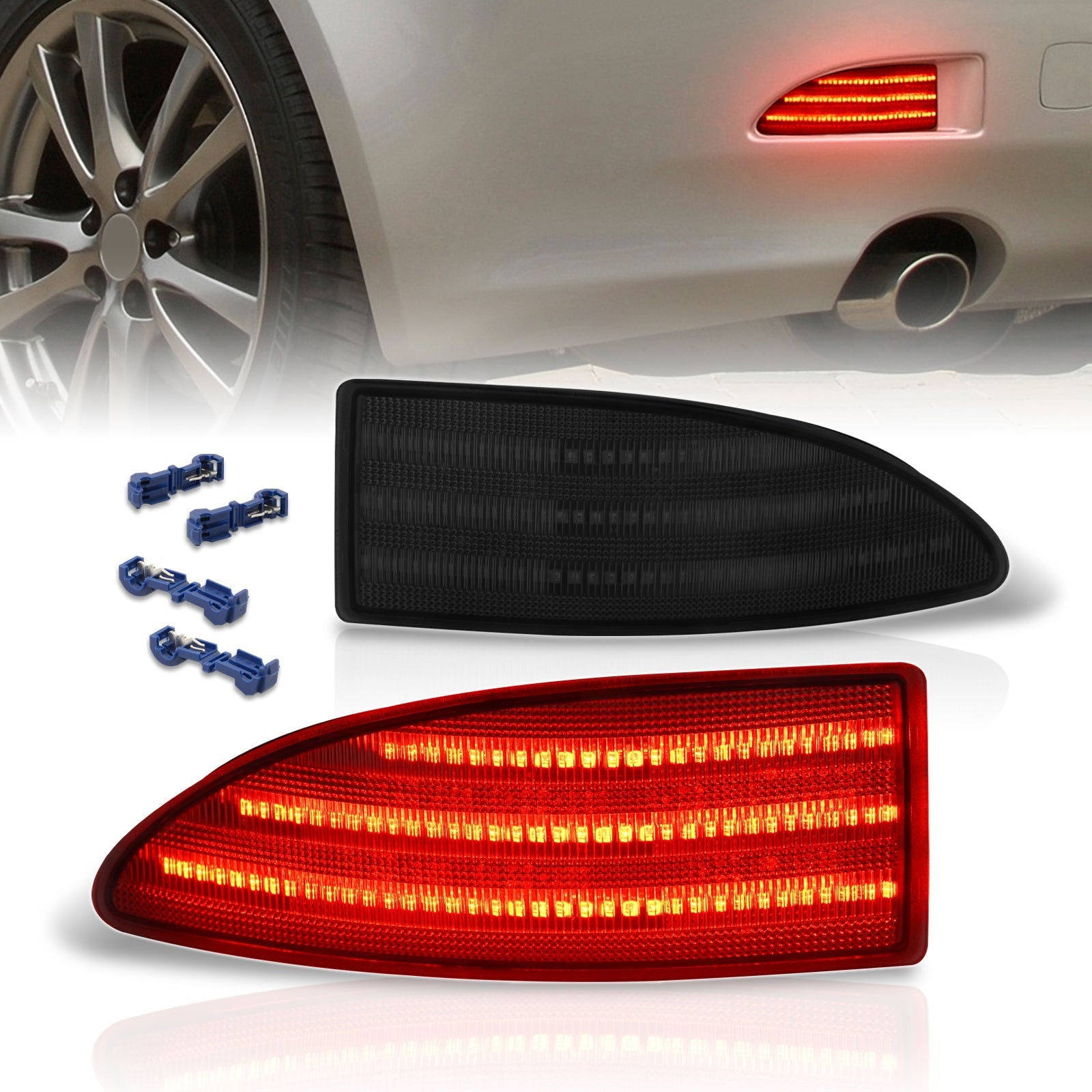 Lexus IS250 IS350 2006-2013 Rear Red LED Reflector Lights Smoke Len - Parts Agent