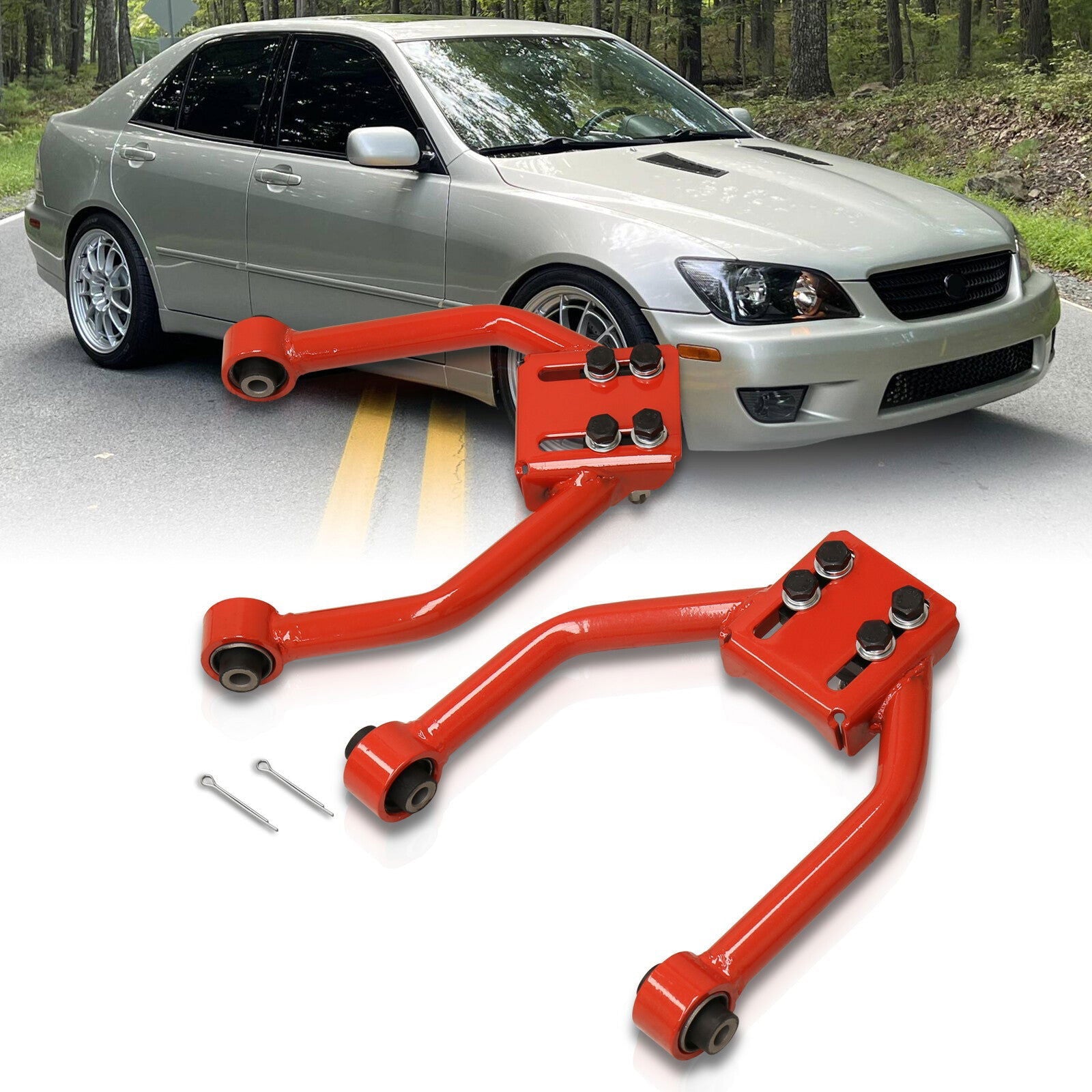 Lexus IS300 2001-2005 Front Upper Tubular Control Arms Camber Kit Red - Parts Agent