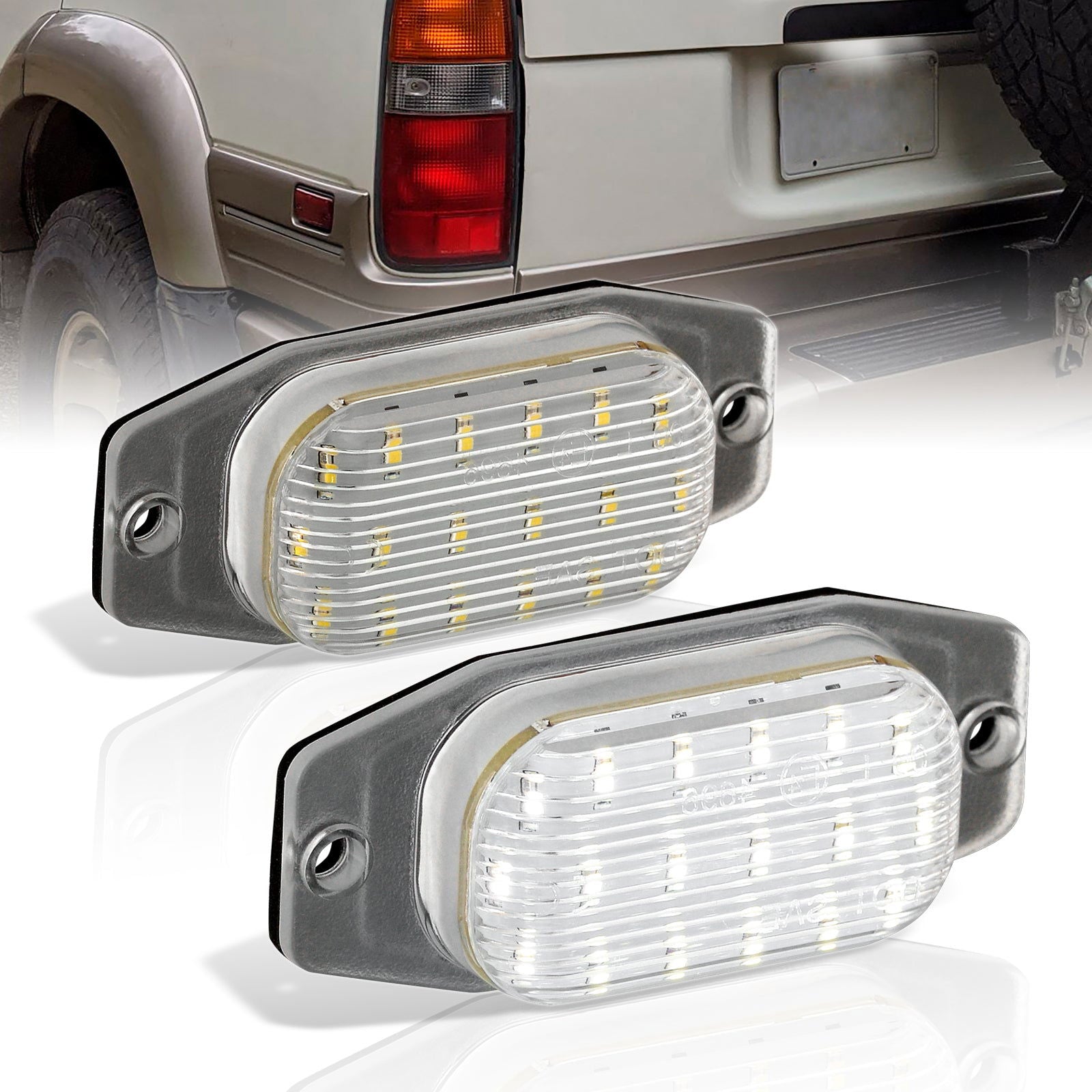 Lexus LX450 1996-1998 / Toyota FJ Cruiser XJ10 2007-2014 / Land Cruiser FJ80 1991-1997 White SMD LED License Plate Lights Clear Len - Parts Agent