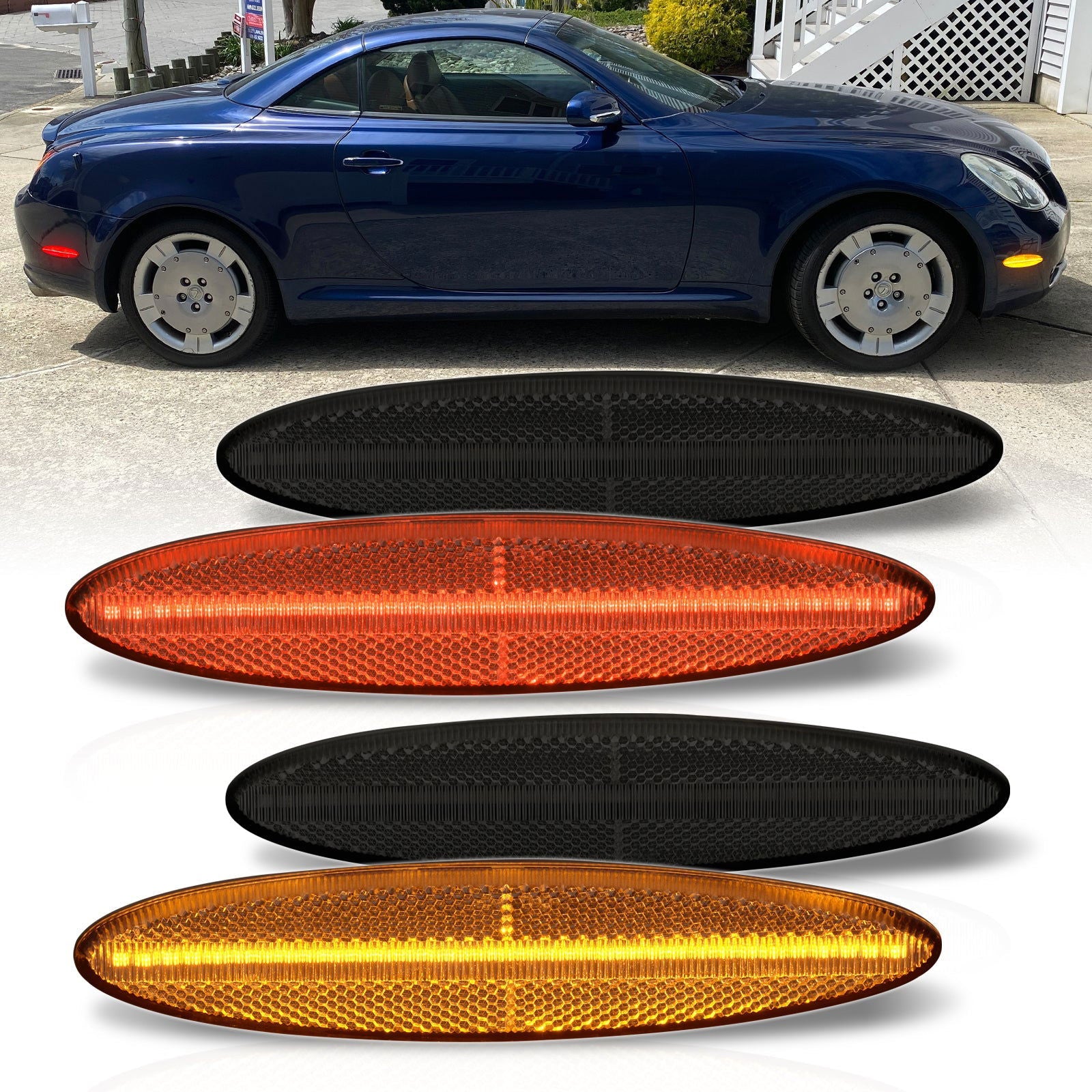 Lexus SC430 2002-2010 4 Piece Front Amber & Rear Red LED Fender Side Marker Lights Smoke Len - Parts Agent