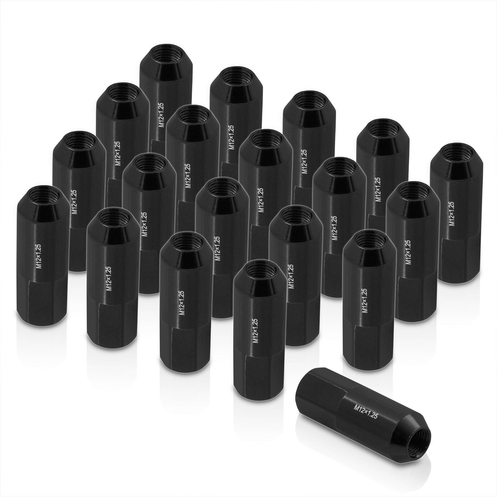 M12 x1.25mm Thread Open End Heavy Duty Steel Extended Lug Nuts Black (20Piece) - Parts Agent