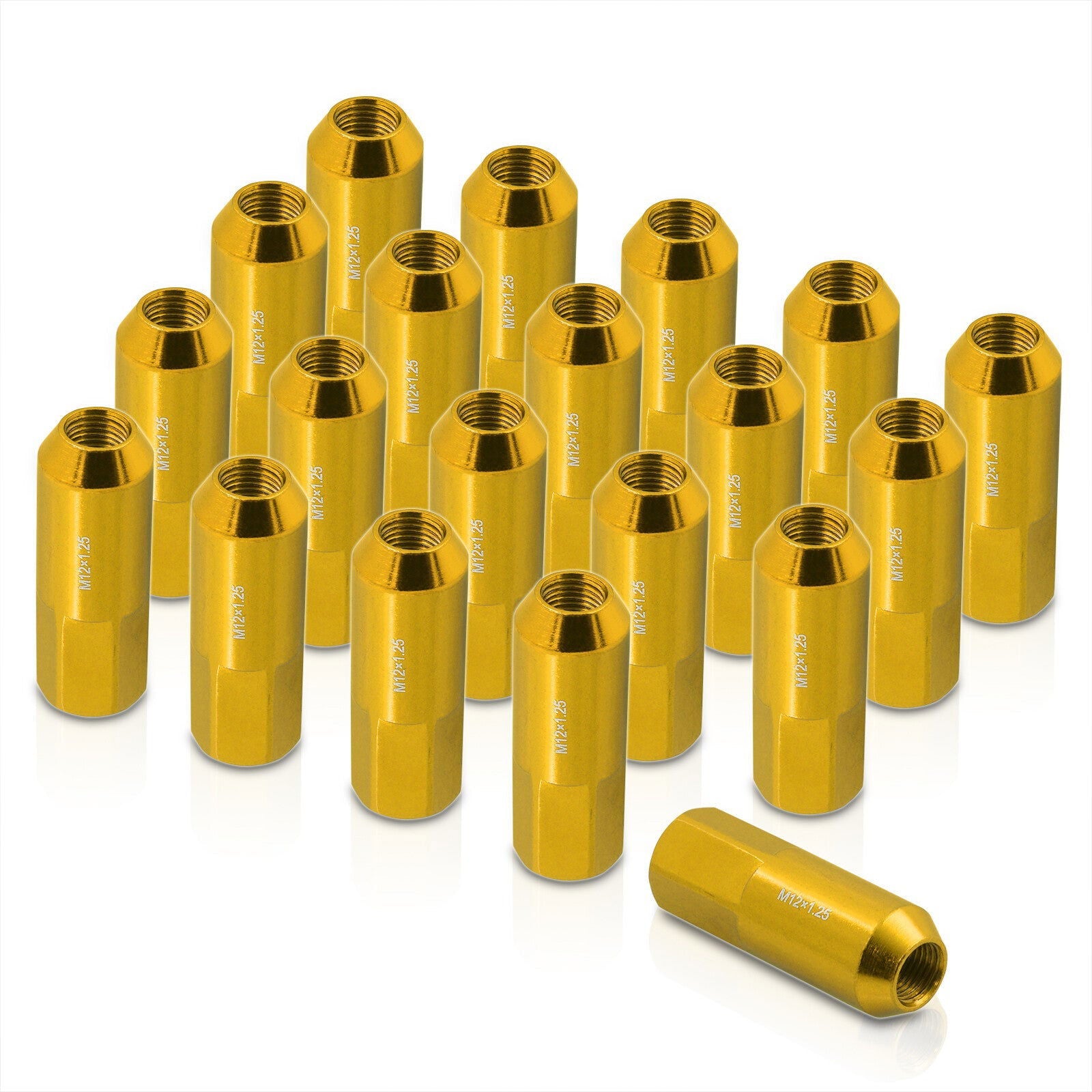 M12 x1.25mm Thread Open End Heavy Duty Steel Extended Lug Nuts Gold (20Piece) - Parts Agent