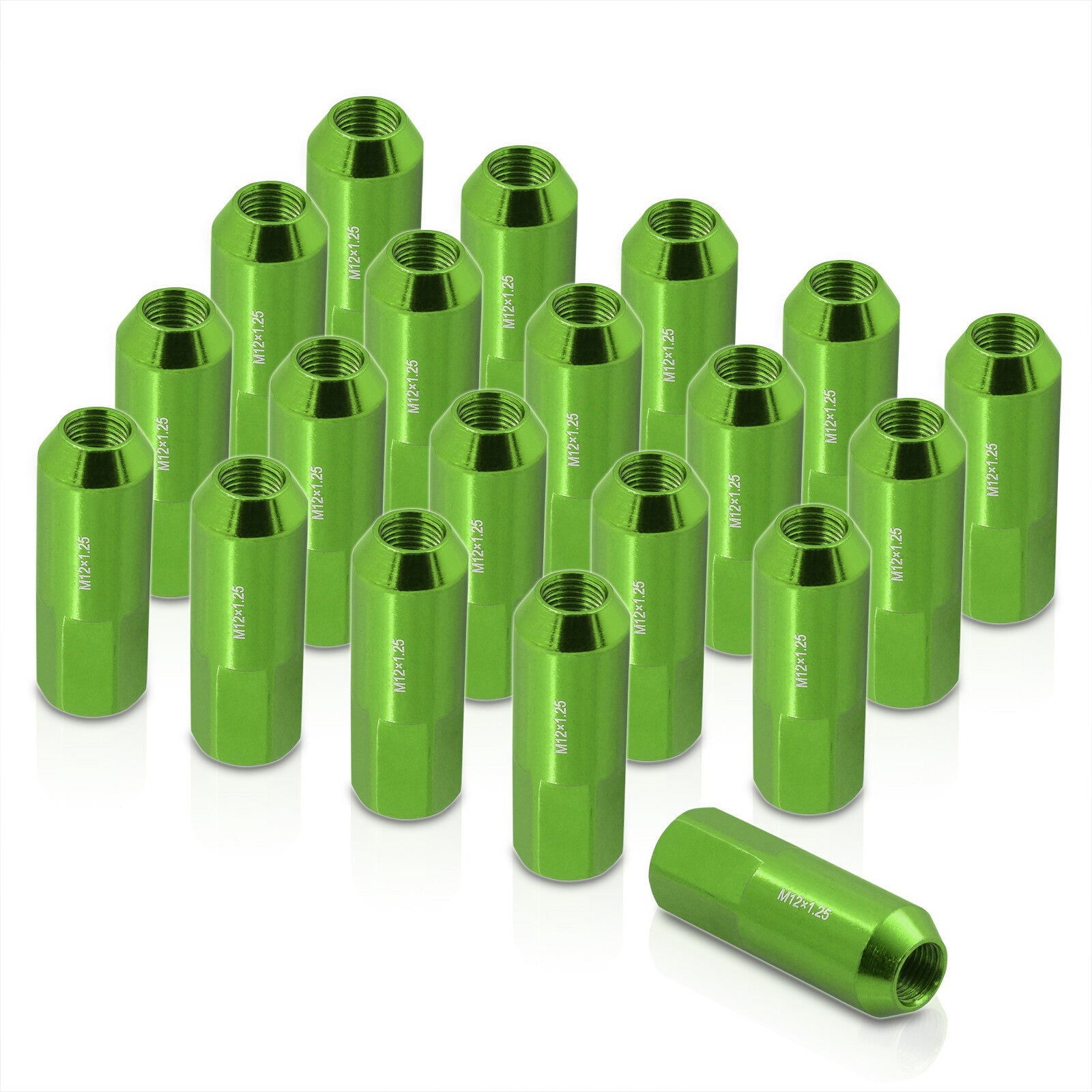 M12 x1.25mm Thread Open End Heavy Duty Steel Extended Lug Nuts Green (20Piece) - Parts Agent
