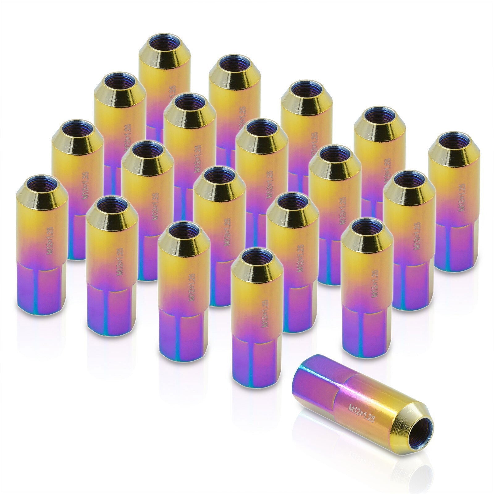 M12 x1.25mm Thread Open End Heavy Duty Steel Extended Lug Nuts Neo Chrome (20Piece) - Parts Agent