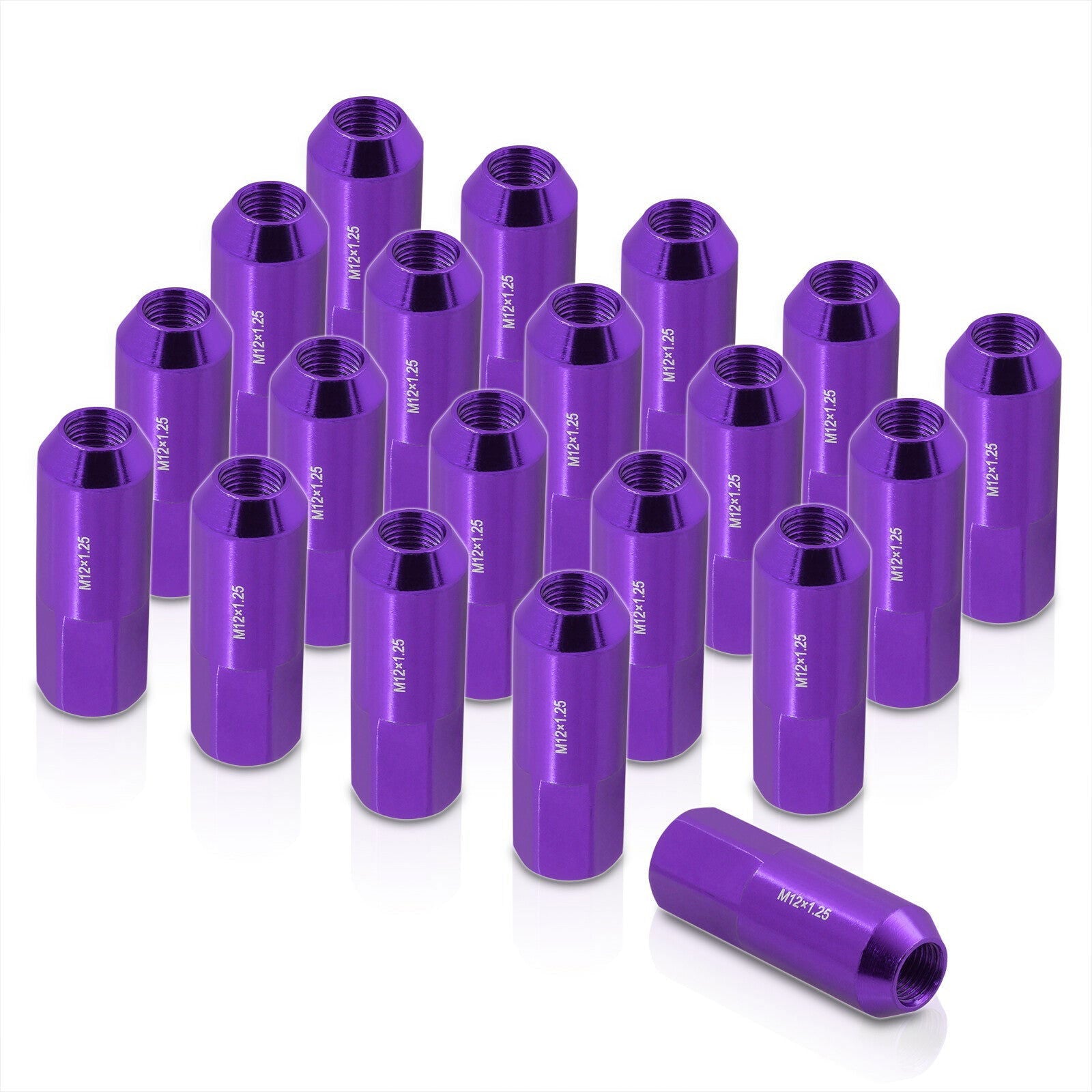 M12 x1.25mm Thread Open End Heavy Duty Steel Extended Lug Nuts Purple (20Piece) - Parts Agent