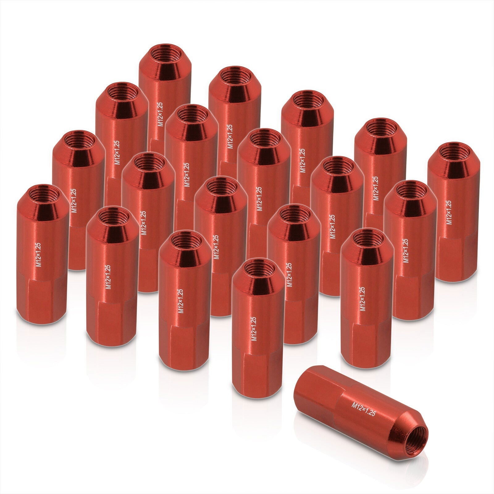 M12 x1.25mm Thread Open End Heavy Duty Steel Extended Lug Nuts Red (20Piece) - Parts Agent