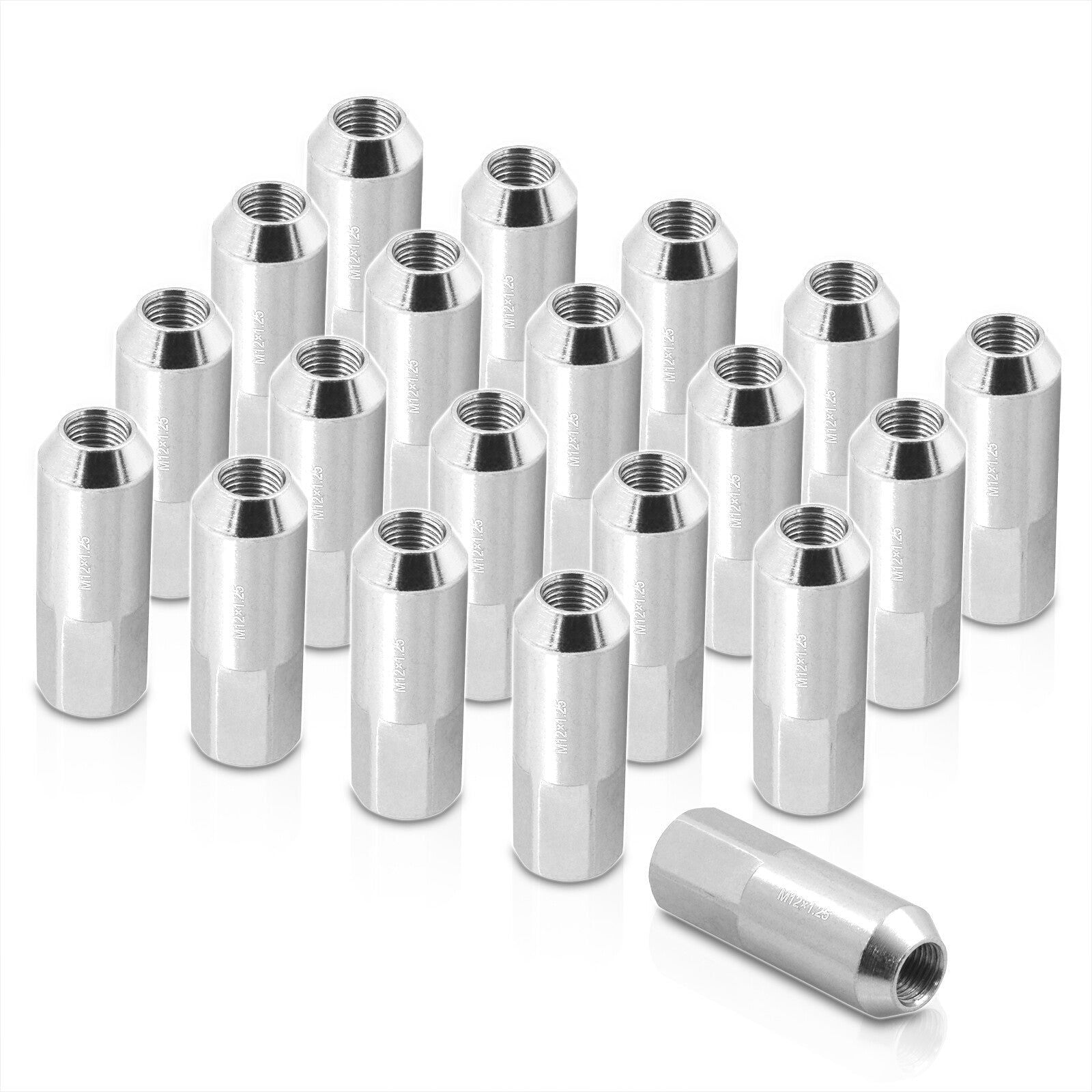 M12 x1.25mm Thread Open End Heavy Duty Steel Extended Lug Nuts Silver (20Piece) - Parts Agent