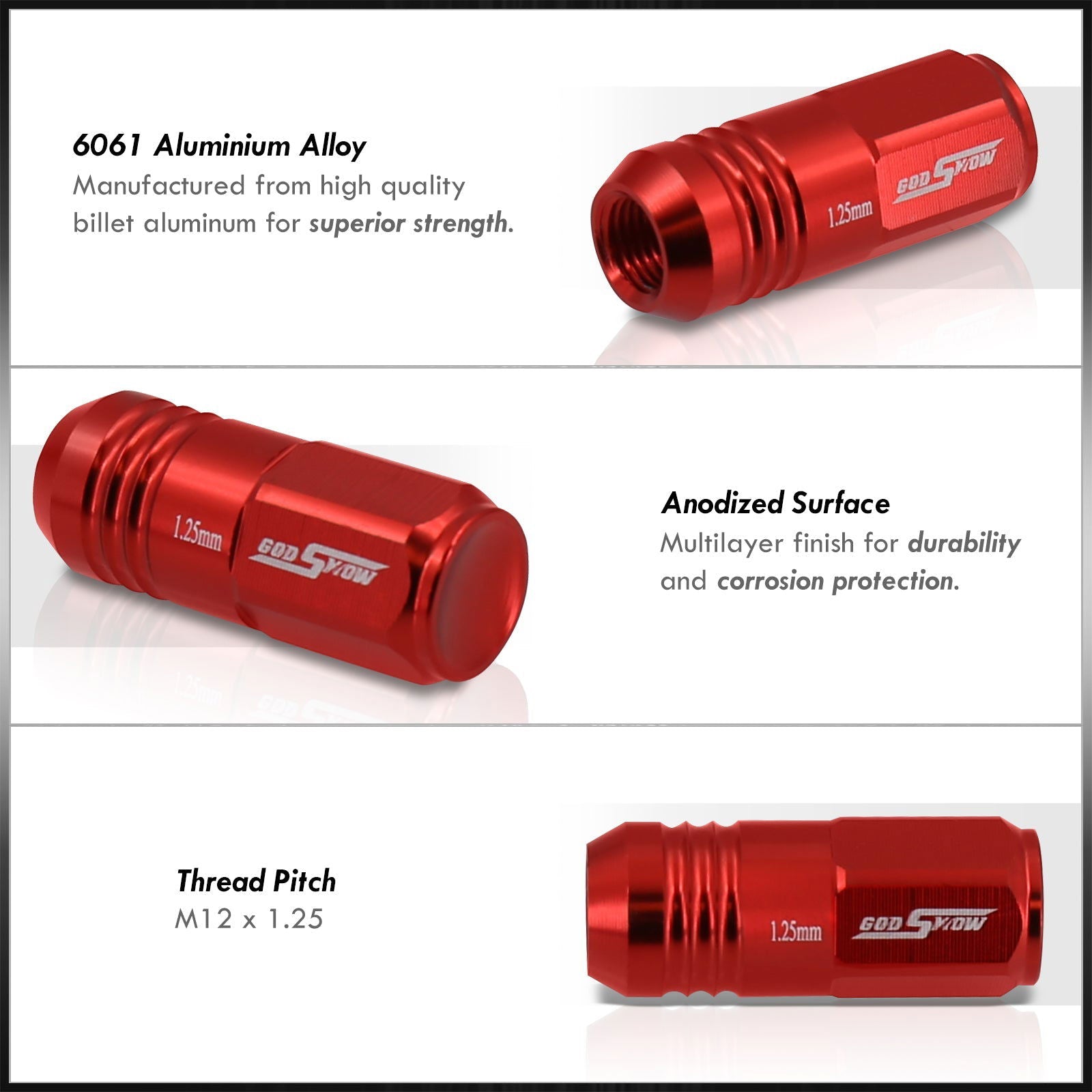 M12 x 1.25 Aluminum Closed Lug Nuts Red (20 Piece) - Parts Agent