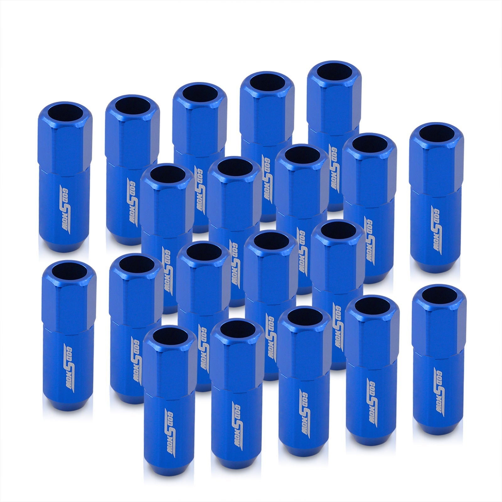 M12 x 1.25 Extended Aluminum Open Lug Nuts Blue (20 Piece) - Parts Agent