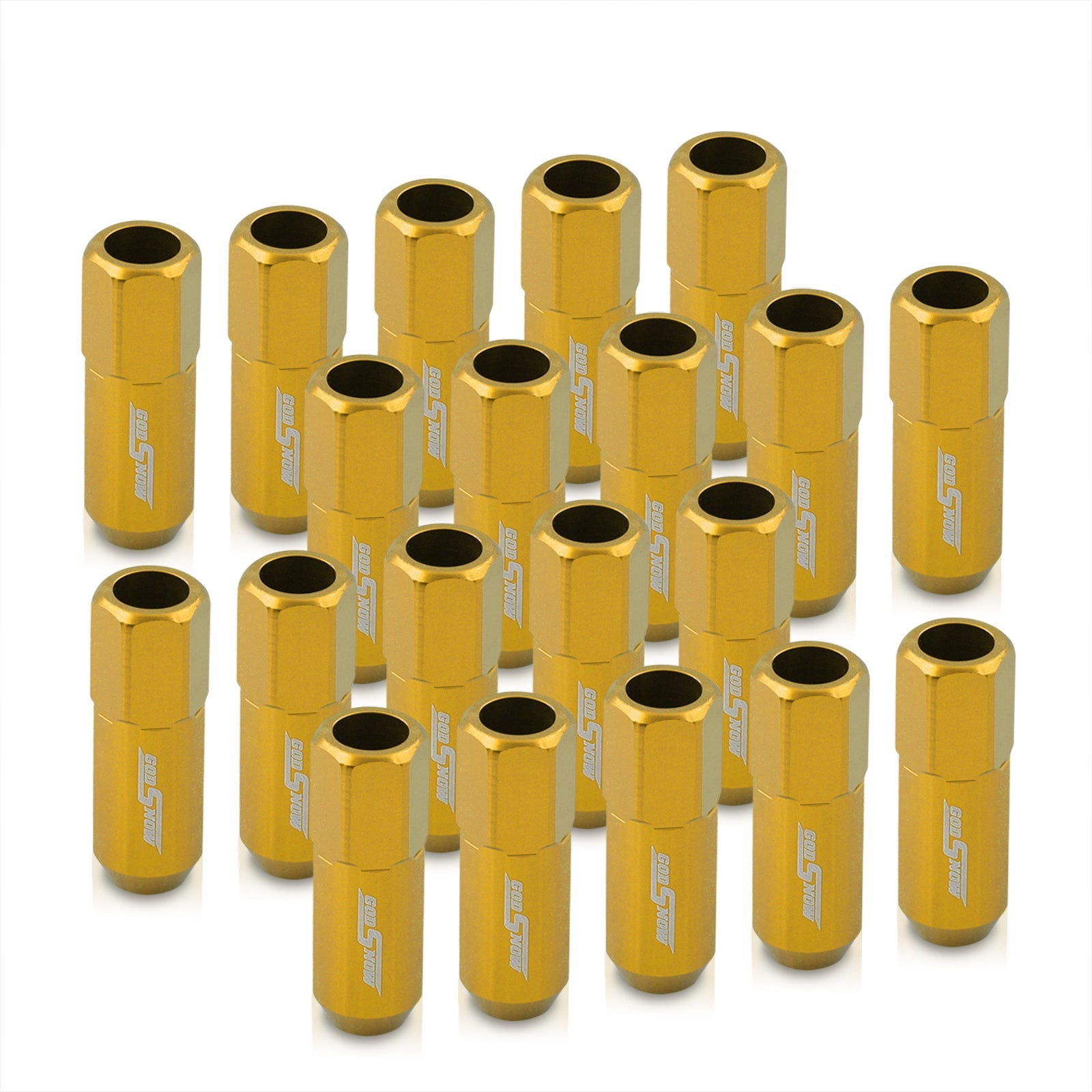 M12 x 1.25 Extended Aluminum Open Lug Nuts Gold (20 Piece) - Parts Agent