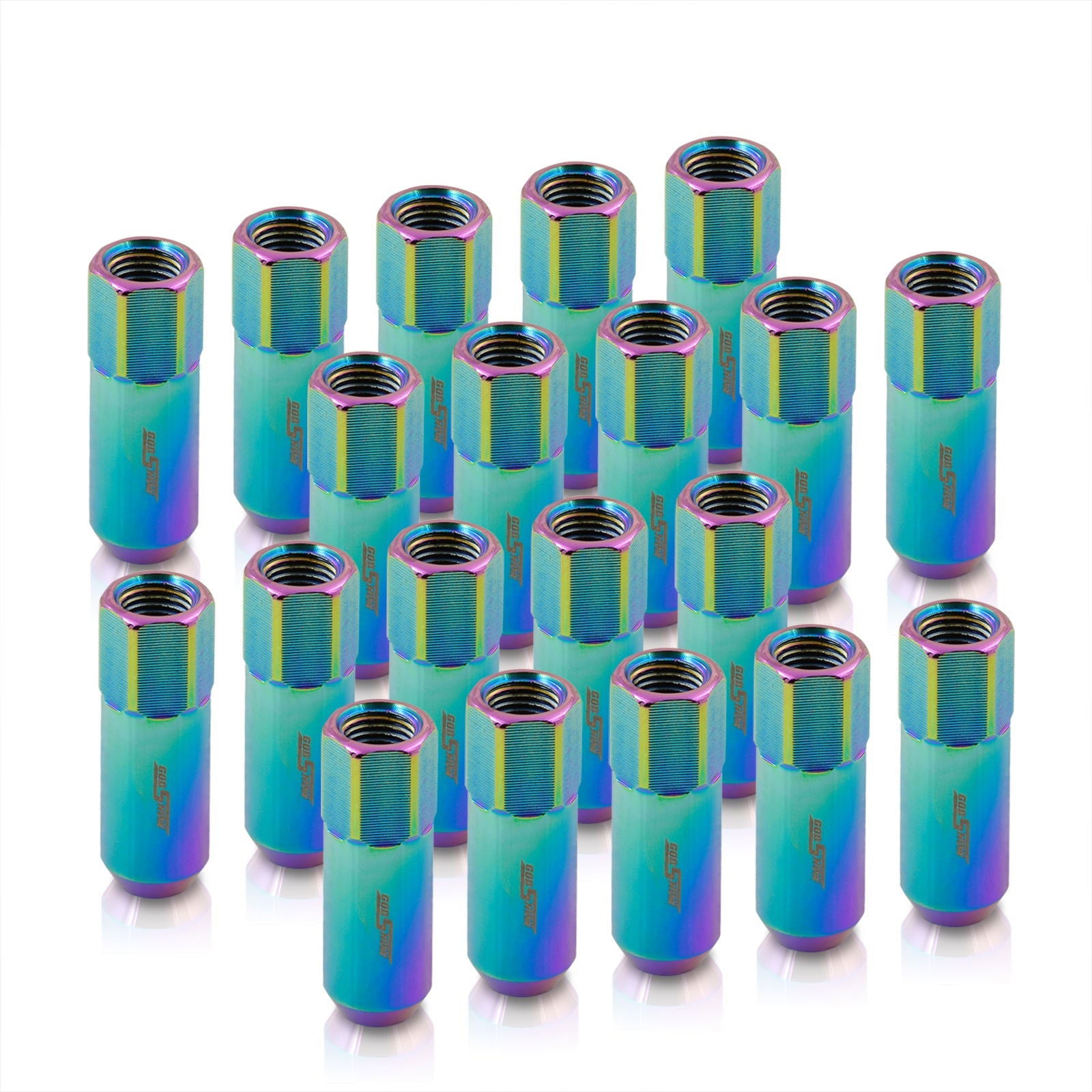 M12 x 1.25 Extended Aluminum Open Lug Nuts Neo Chrome (20 Piece) - Parts Agent
