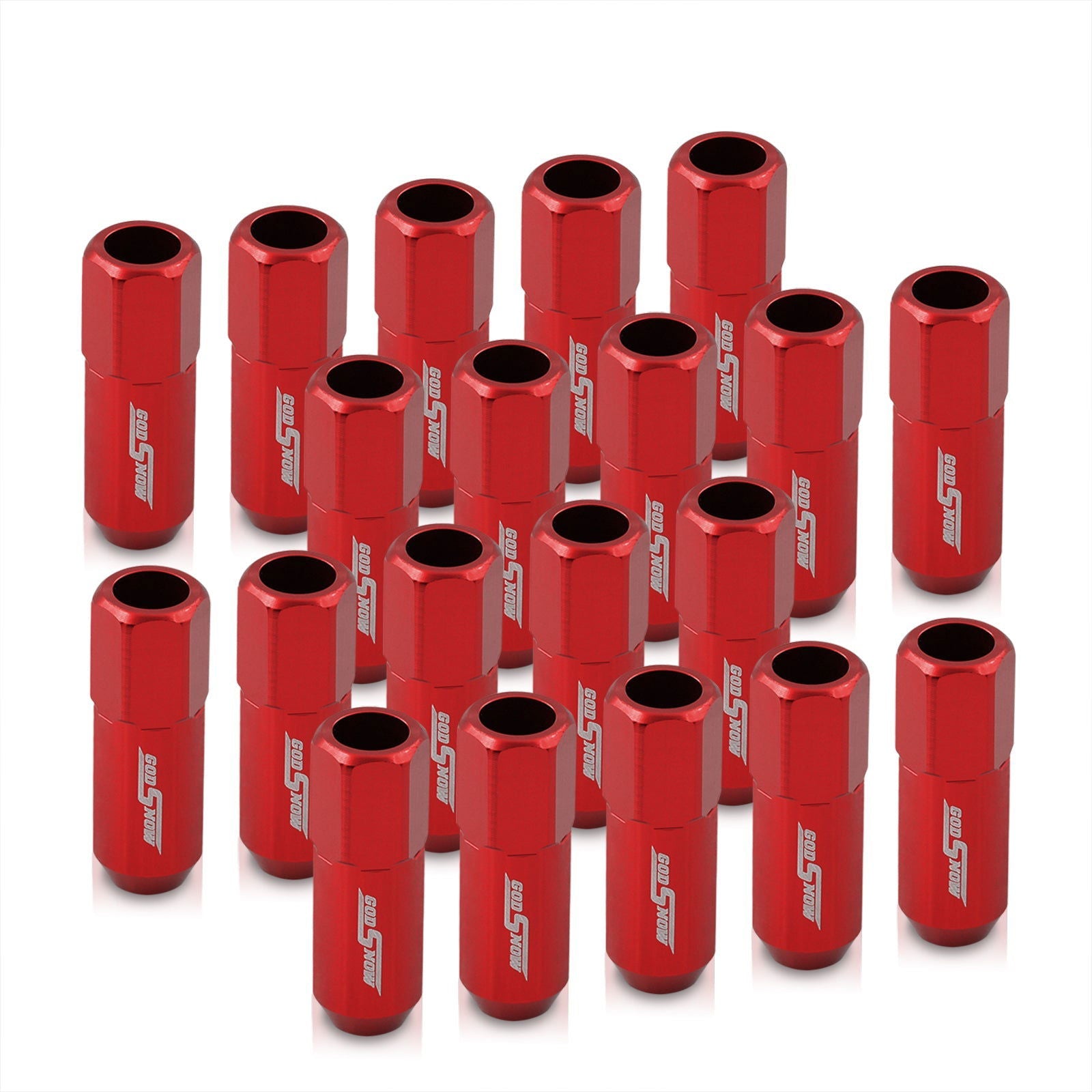 M12 x 1.25 Extended Aluminum Open Lug Nuts Red (20 Piece) - Parts Agent