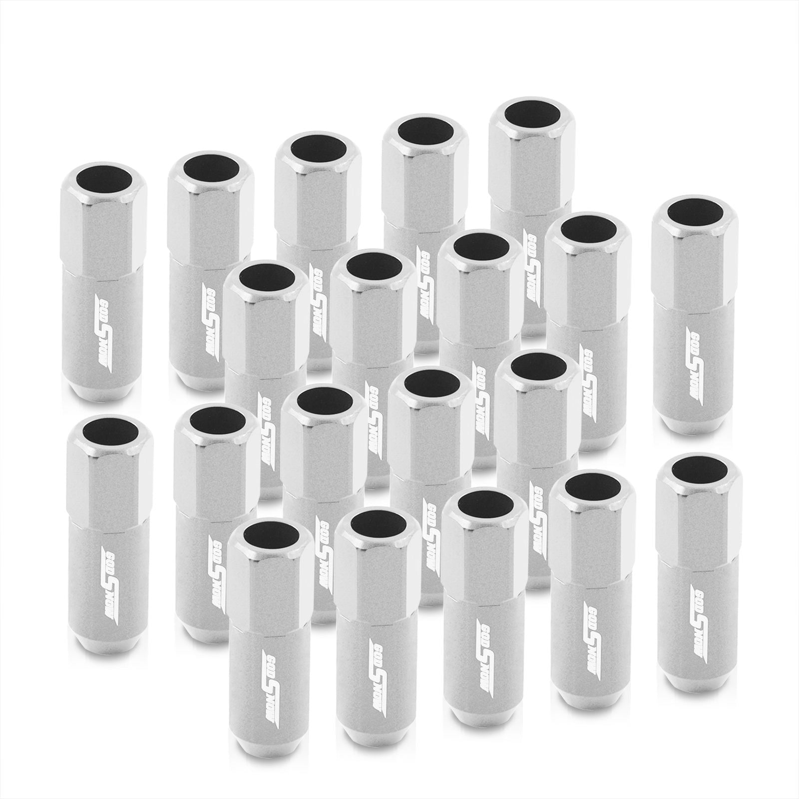 M12 x 1.25 Extended Aluminum Open Lug Nuts Silver (20 Piece) - Parts Agent