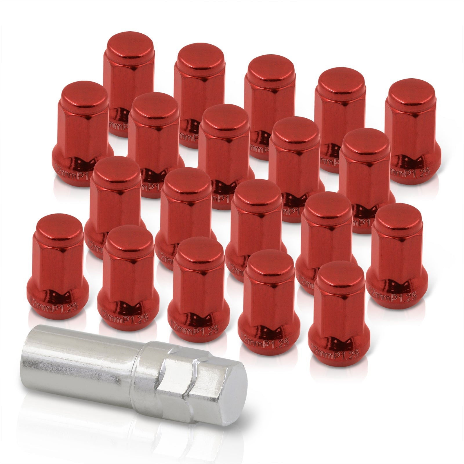 M12 x 1.25 OEM Style Steel Lug Nuts Red (20 Piece) - Parts Agent
