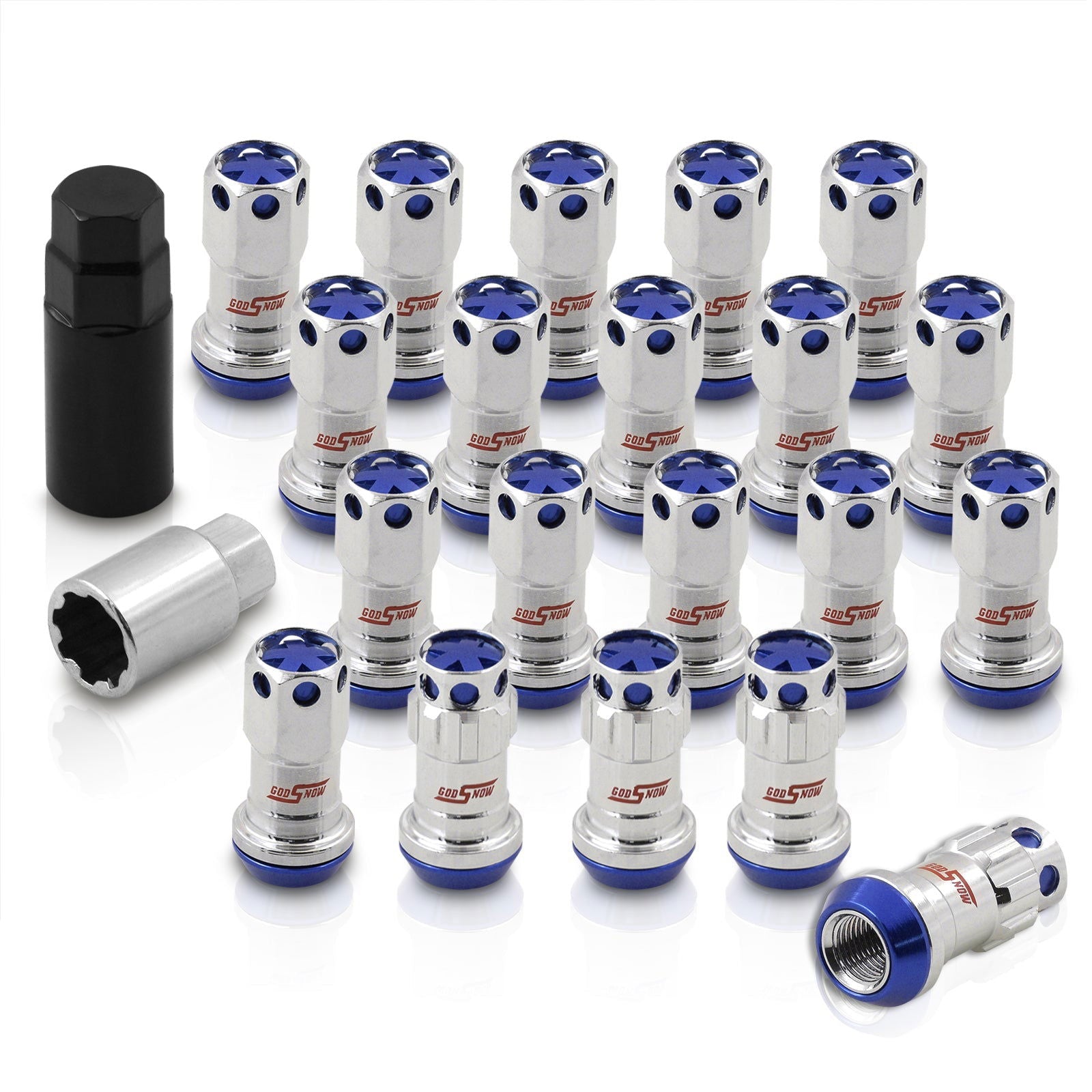 M12 x 1.25 Steel Body Lug Nuts Chrome Body Blue Cap (20 Piece) - Parts Agent