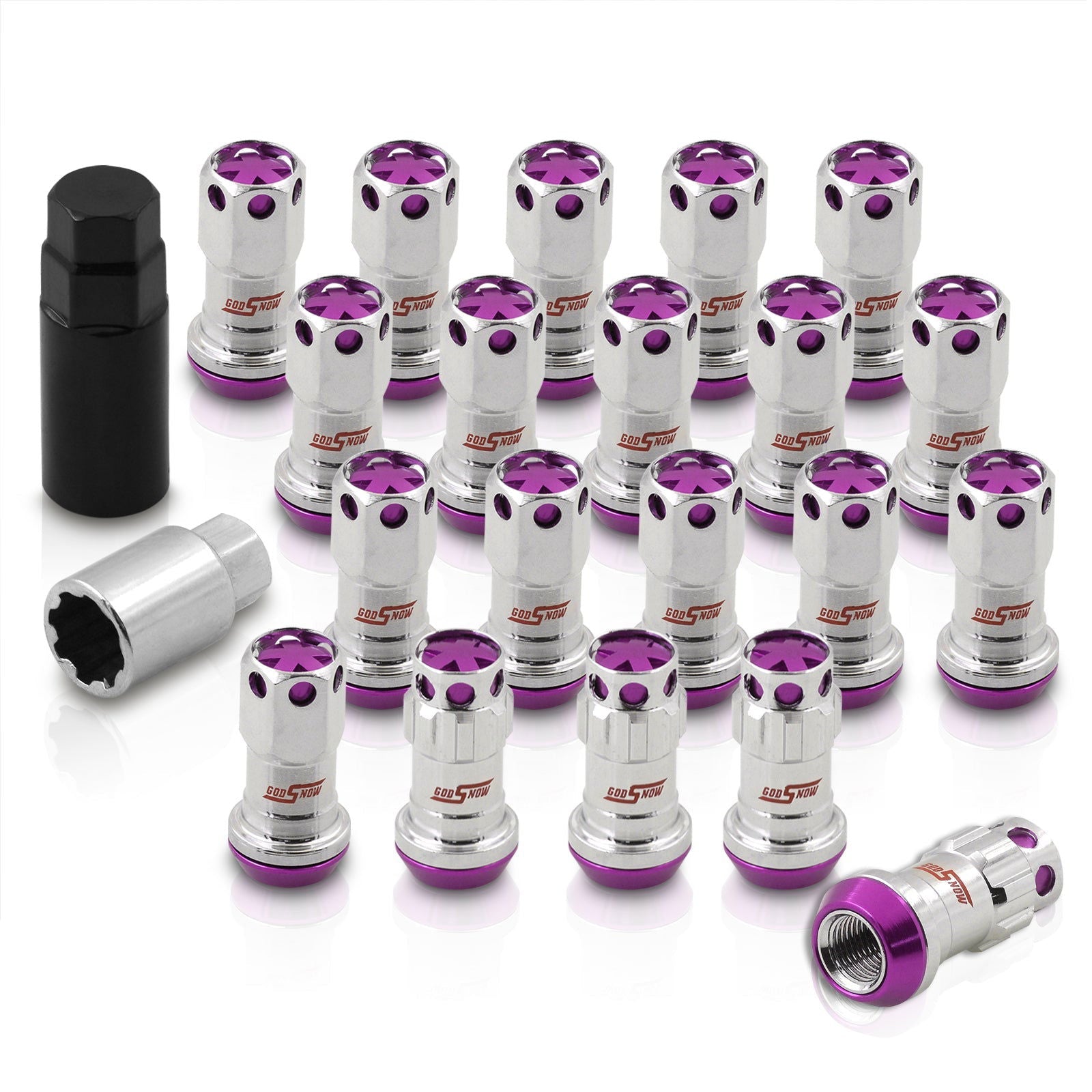 M12 x 1.25 Steel Body Lug Nuts Chrome Body Purple Cap (20 Piece) - Parts Agent