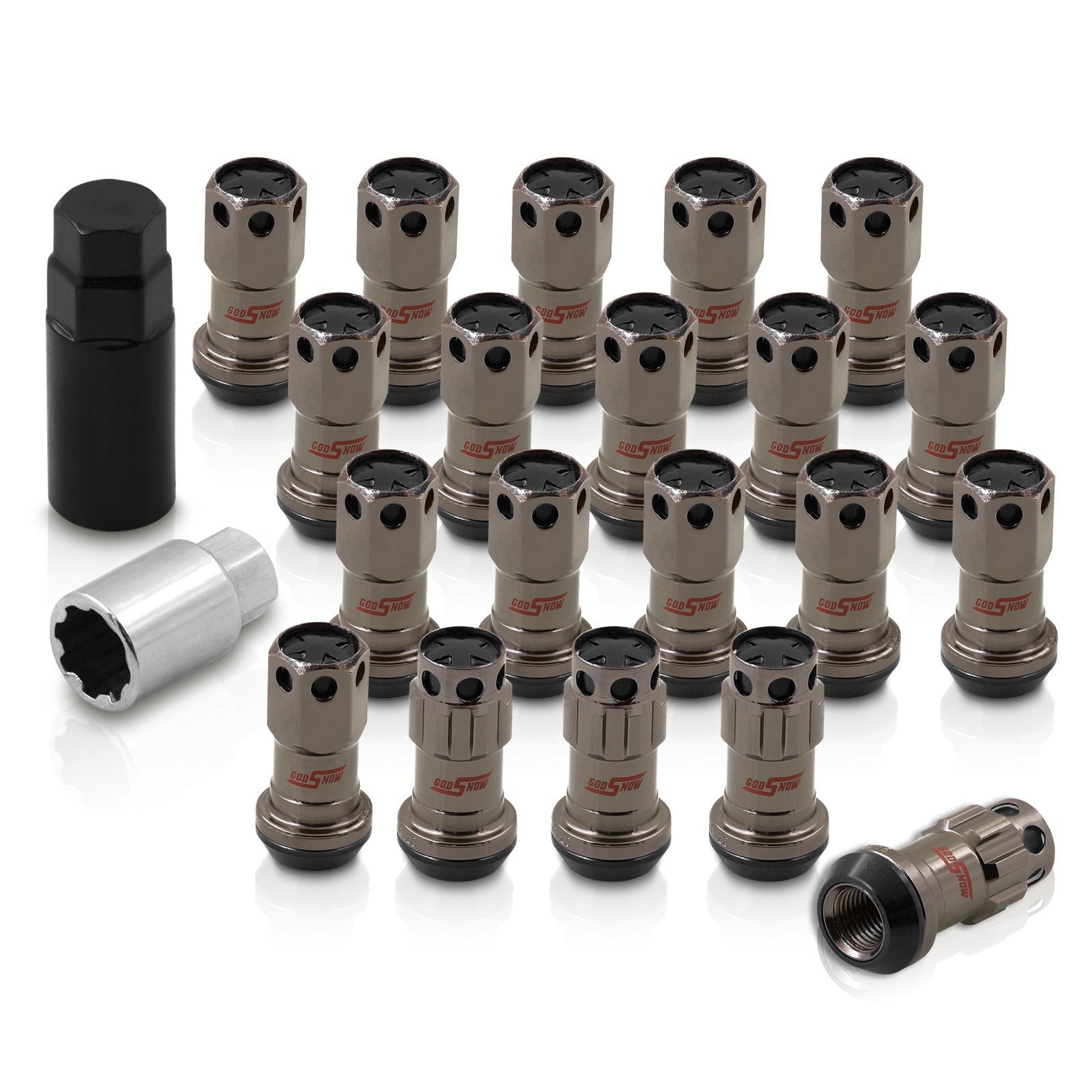 M12 x 1.25 Steel Body Lug Nuts Gunmetal Body Black Cap (20 Piece) - Parts Agent